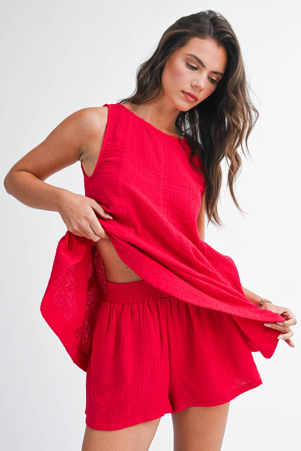 Cherry Smocked Babydoll Tank Top