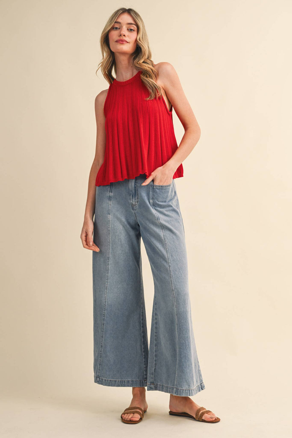 Poppy Red Sleeveless Knit Tank