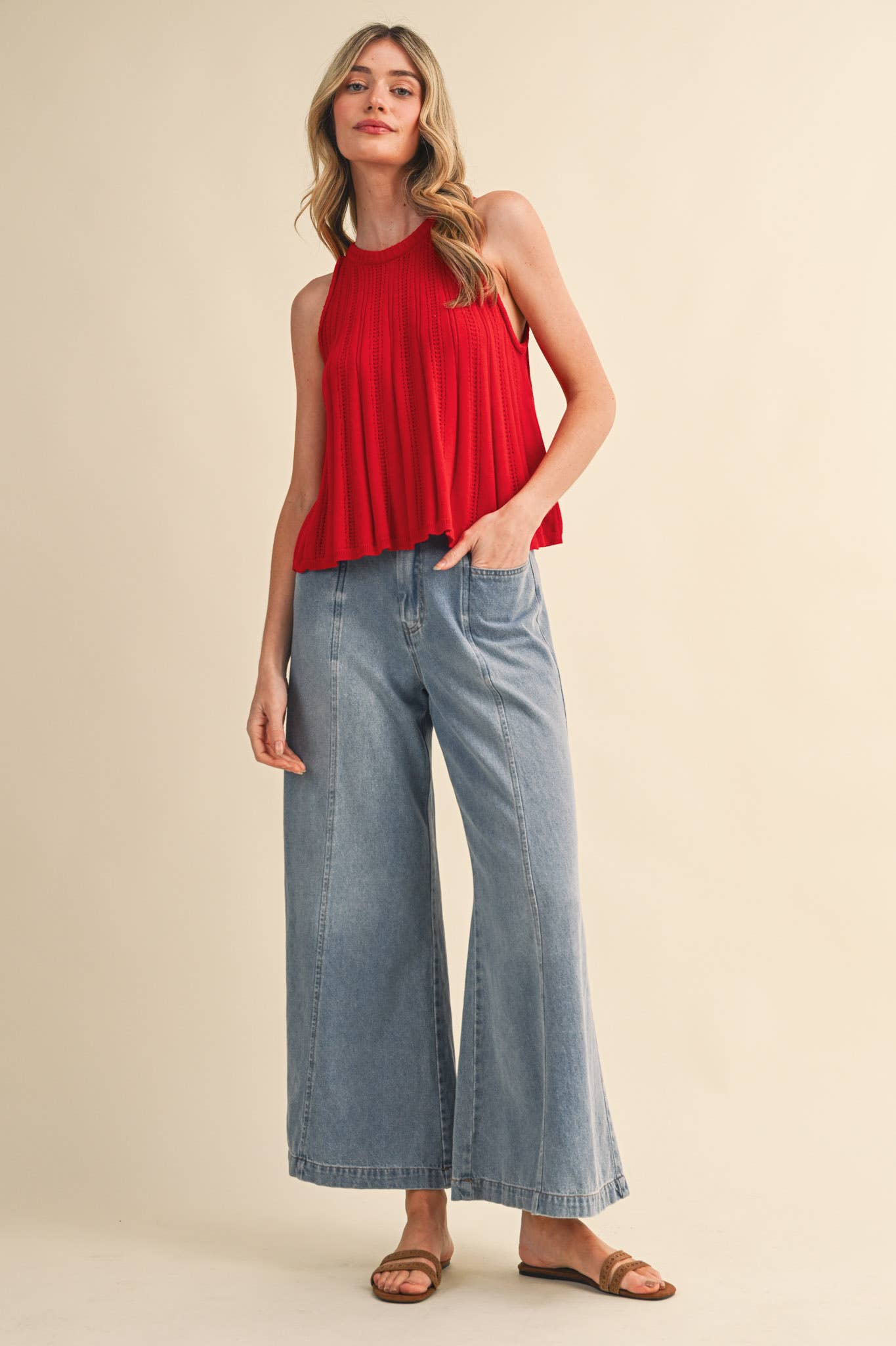 Poppy Red Sleeveless Knit Tank
