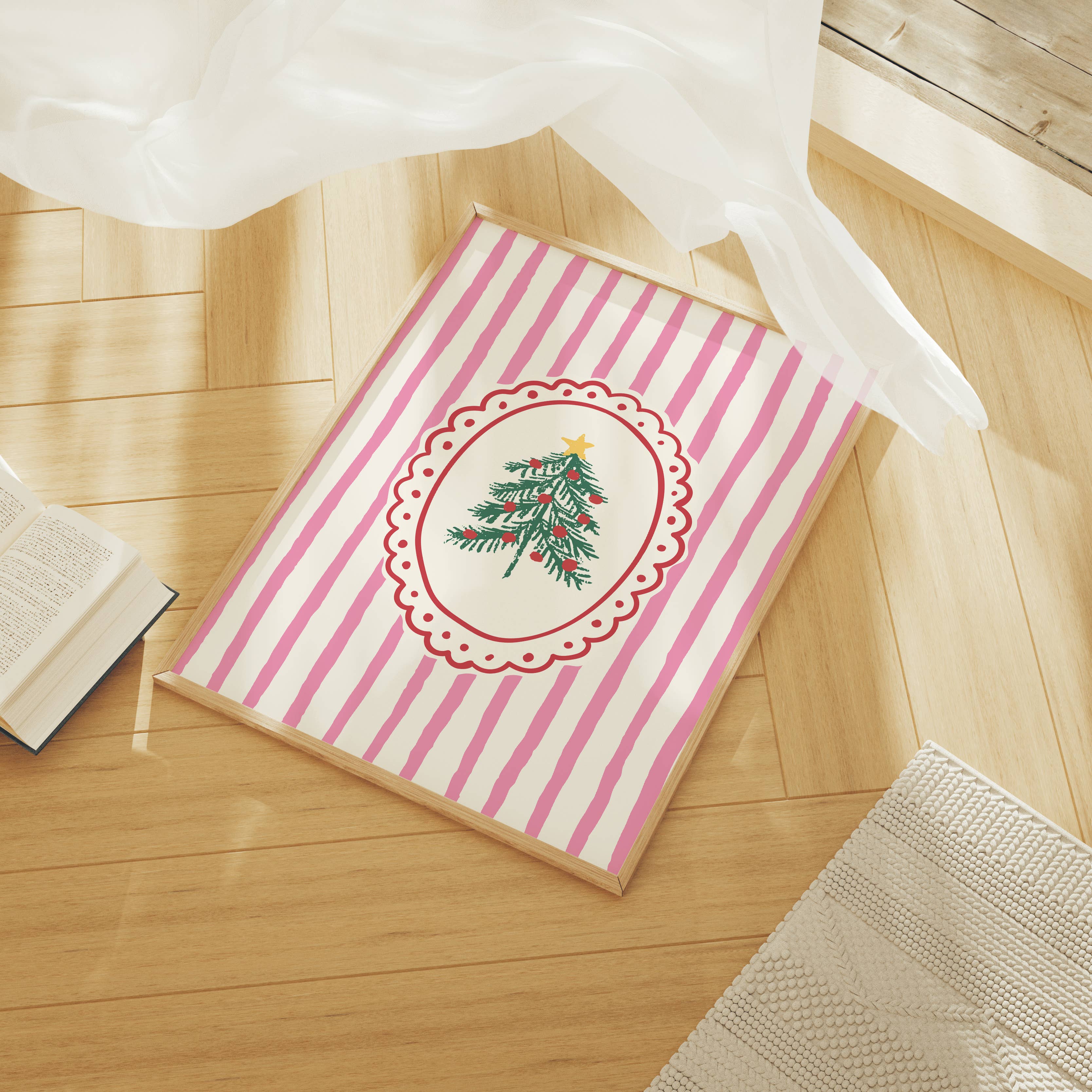 Large Frame Christmas Tree Pink Print