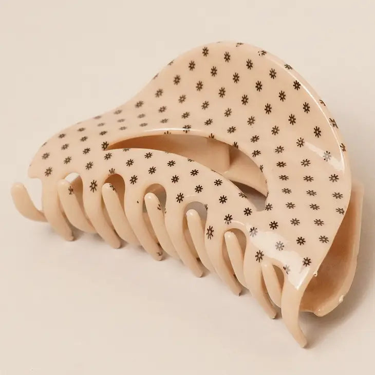 Beige Acrylic Polka Dot Semi Circle Hair Clip