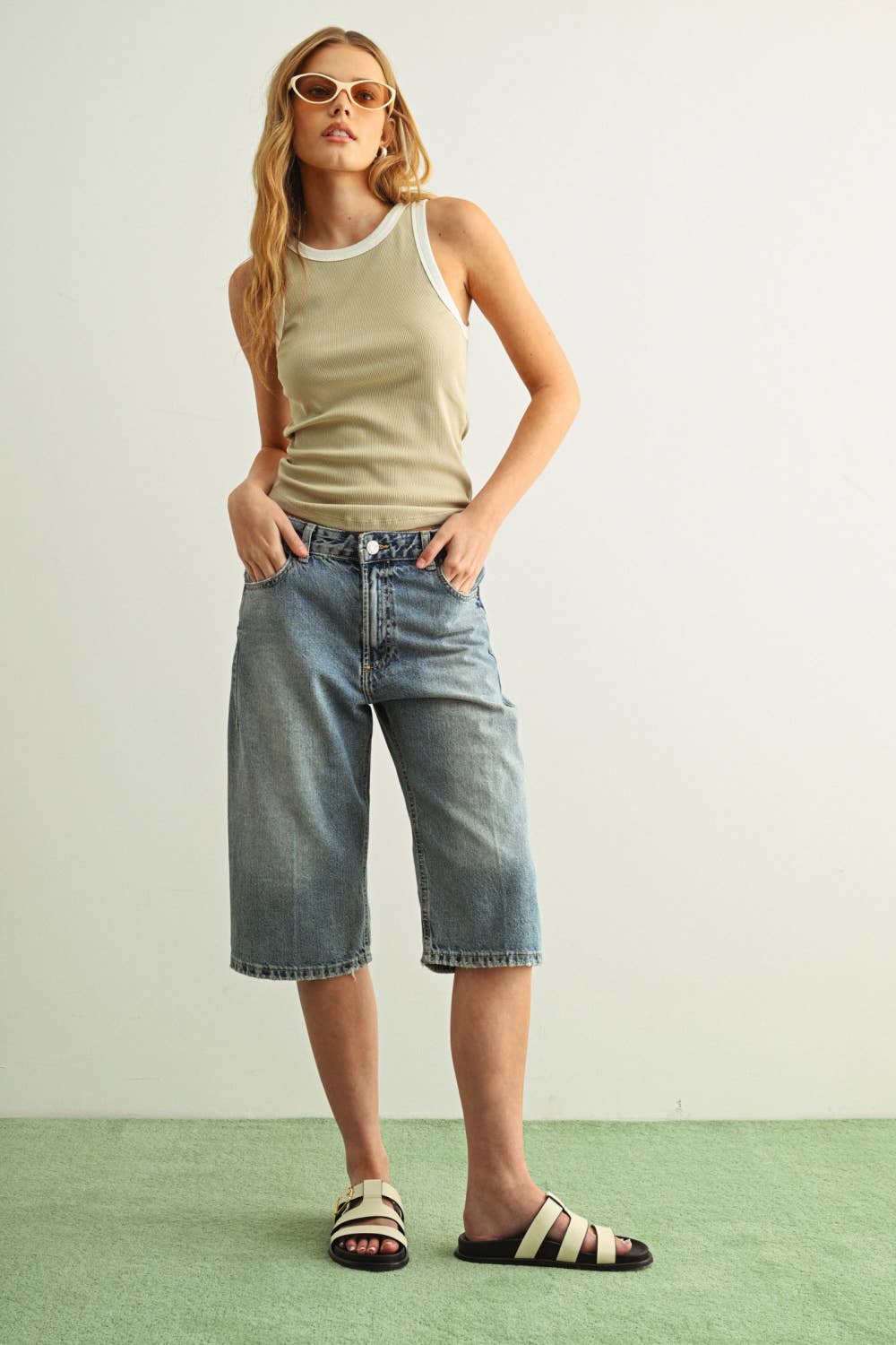 Ecru Color Contrasted Tank Top