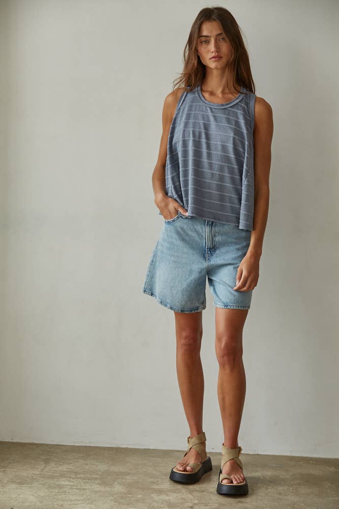 Denim Knit Striped Tank