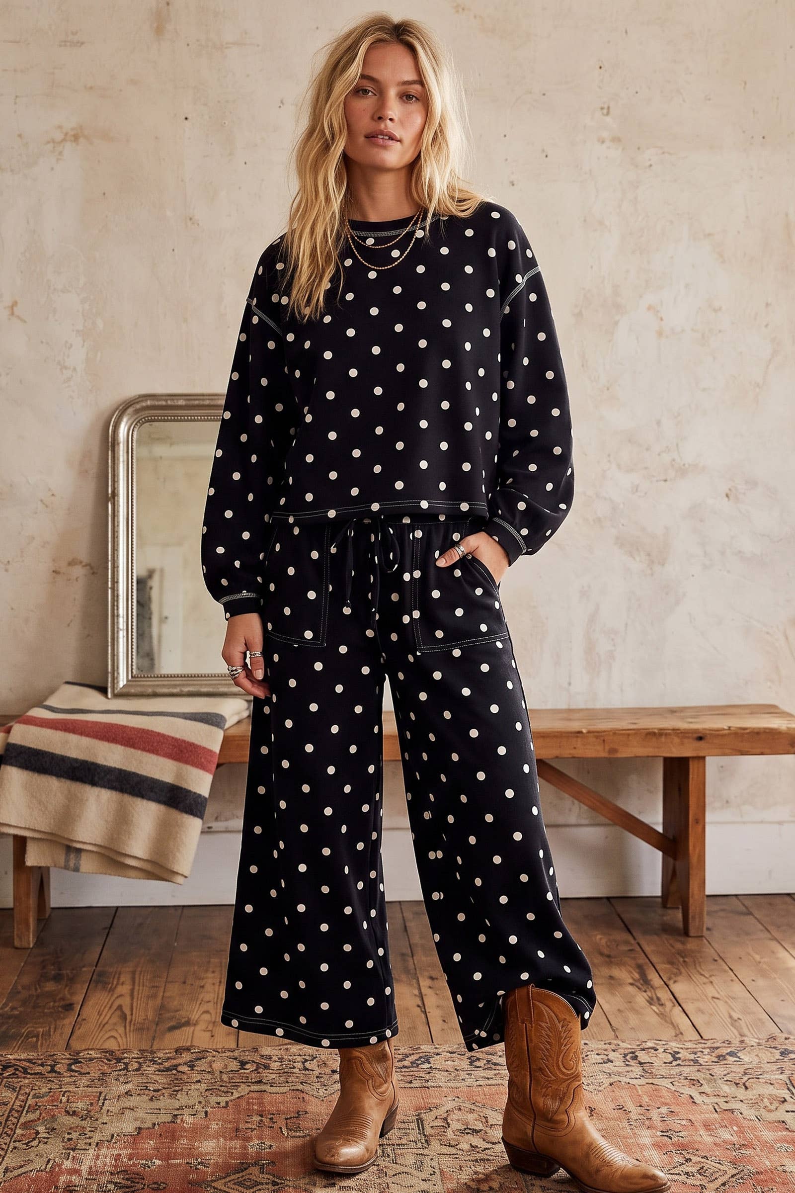 Cream & Black Polka Dot Pants