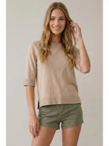 Oatmeal Short Sleeve Knit Top