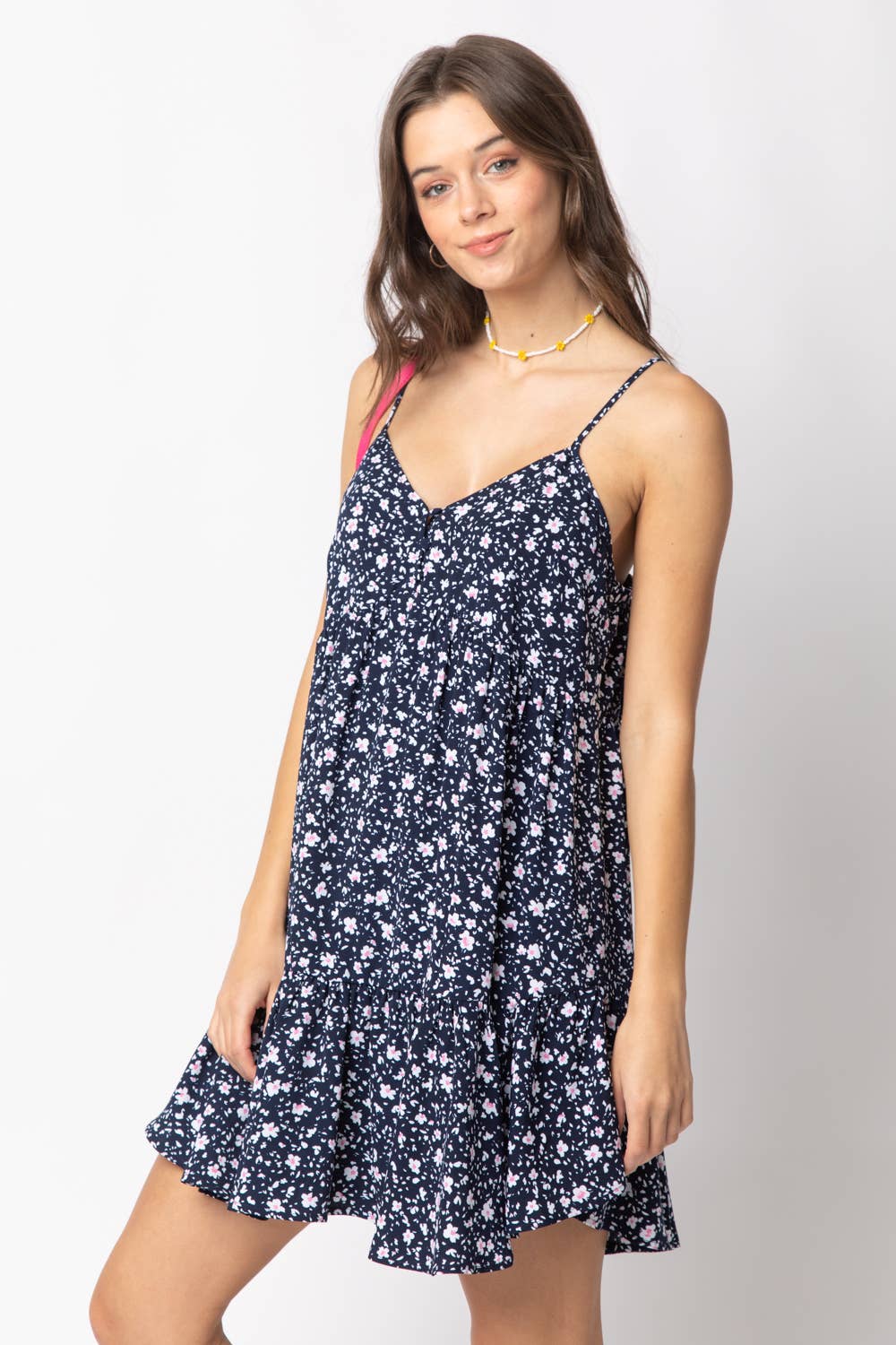 Navy Floral Babydoll Mini Dress