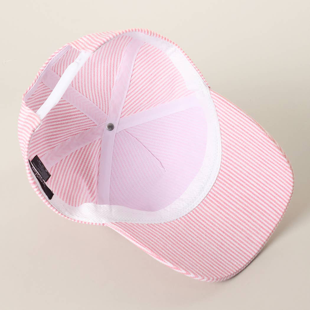 Pink USA Letter Patch Striped Trucker Hat