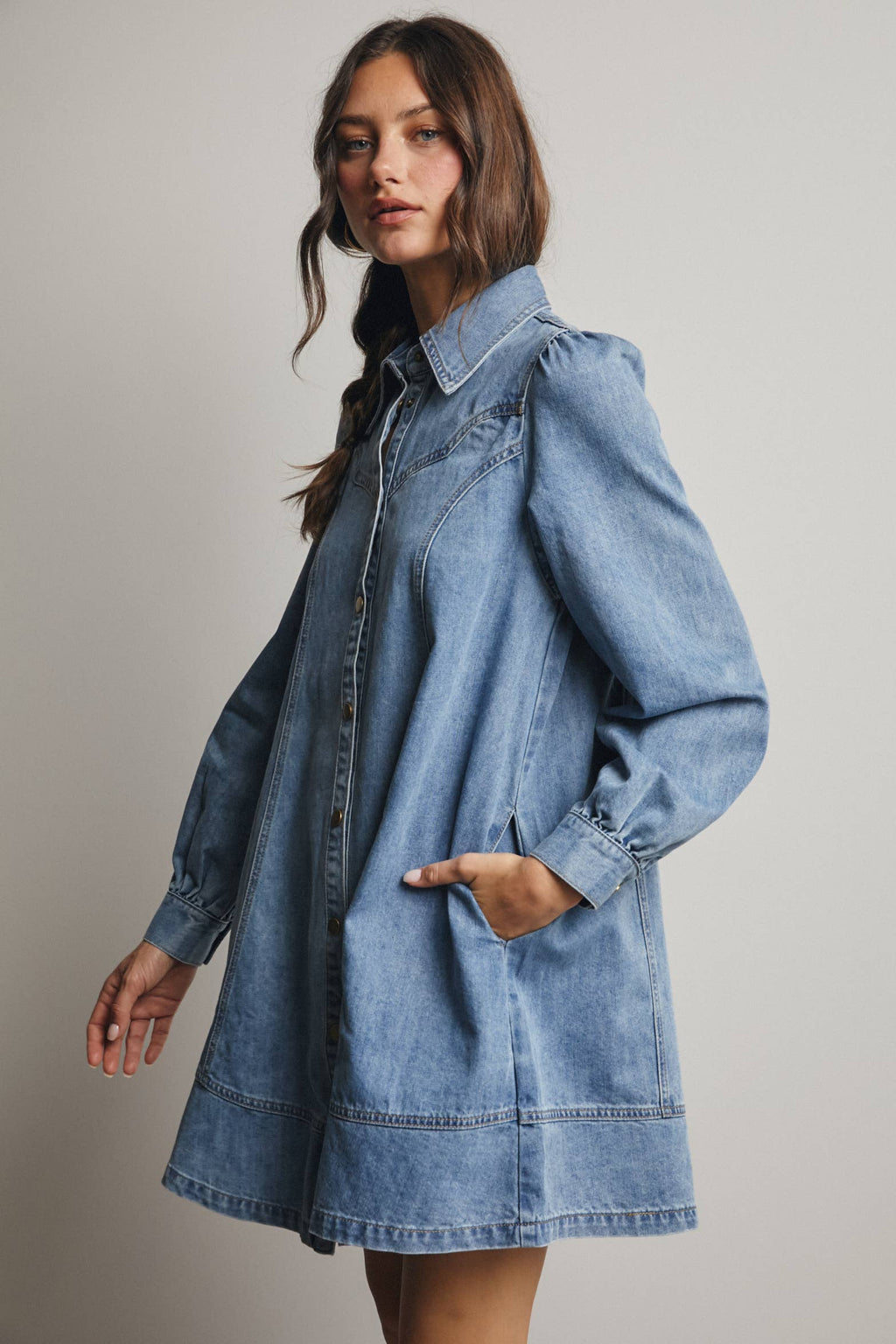 Sun Washed Blue Western Seam Denim Mini Dress
