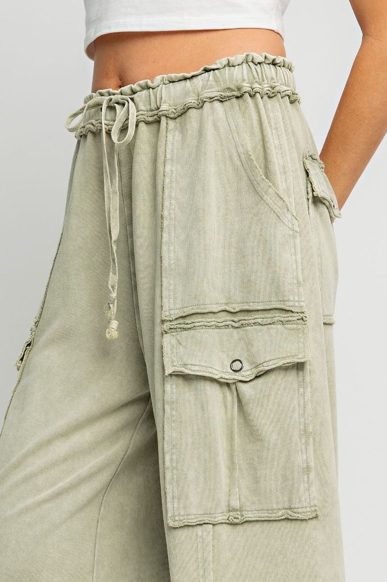 Plus Faded Olive Wide Leg Terry Pants