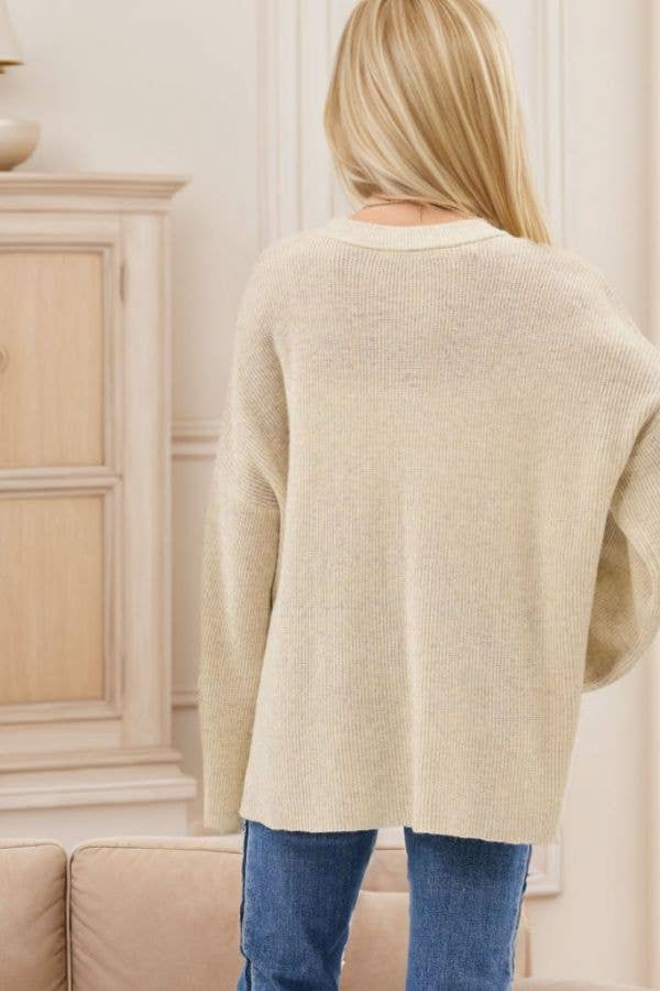 Plus Beige Voluminous Sleeve Knit Top