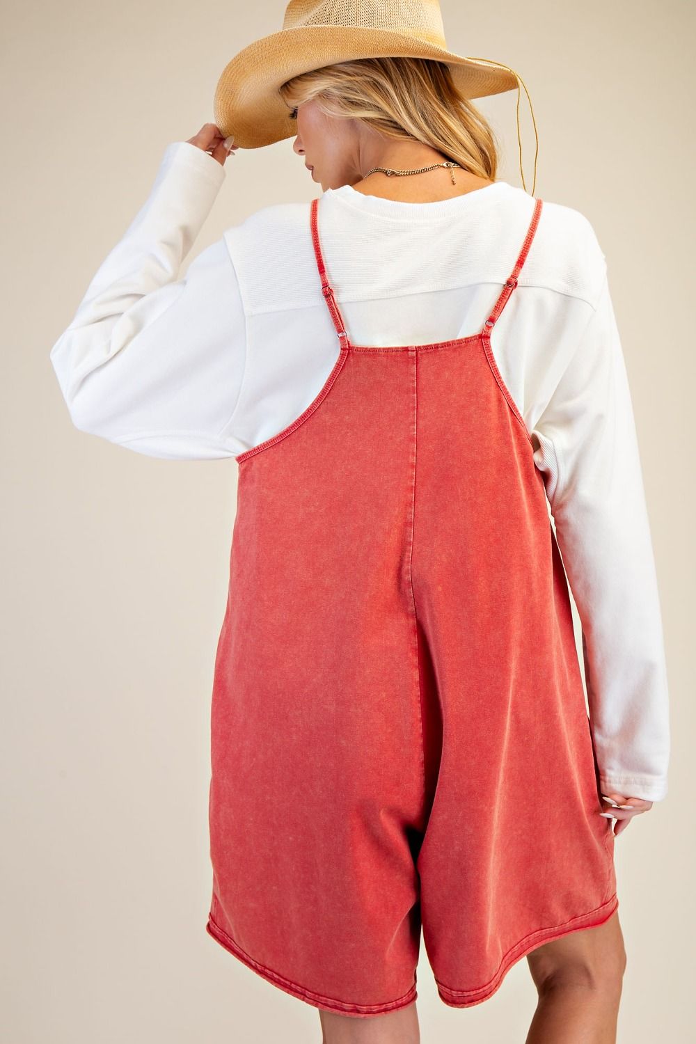 Boho Red Mineral Washed Romper