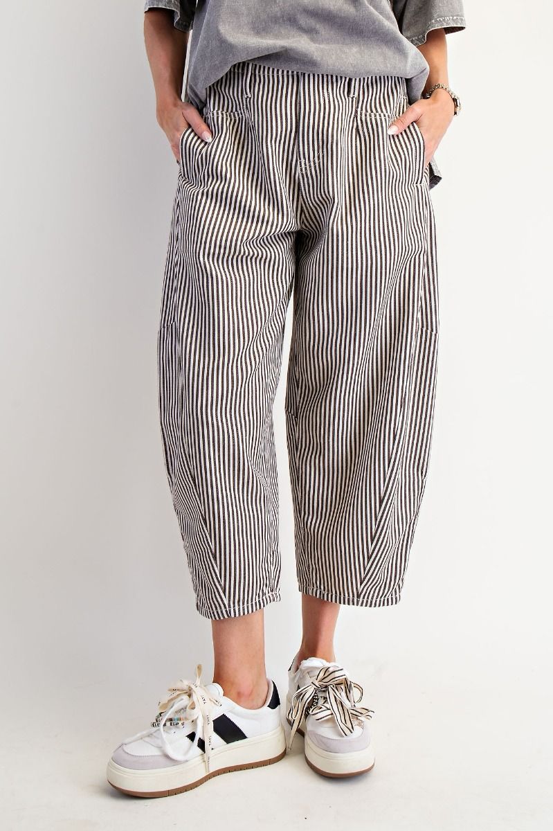 Espresso Striped Twill Barrel Pants