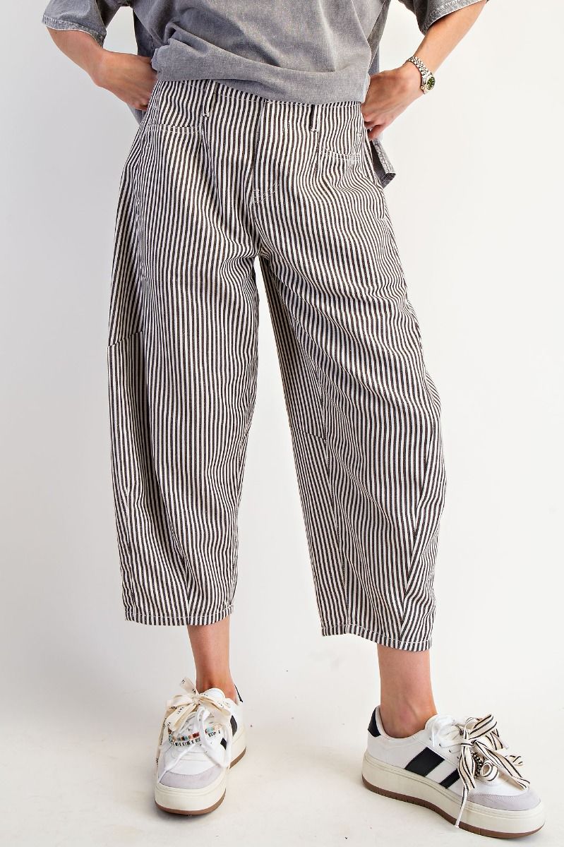 Espresso Striped Twill Barrel Pants
