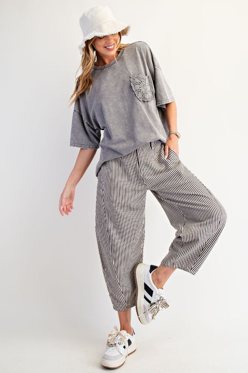 Espresso Striped Twill Barrel Pants