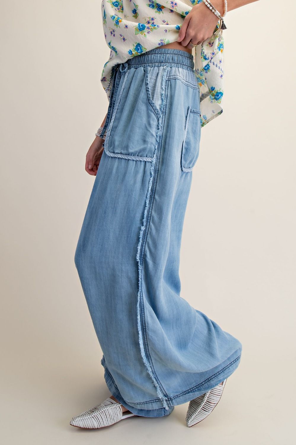 Plus Washed Denim Palazzo Pants
