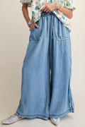 Plus Washed Denim Palazzo Pants