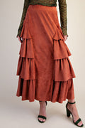 Brick Tiered Side Suede Skirt
