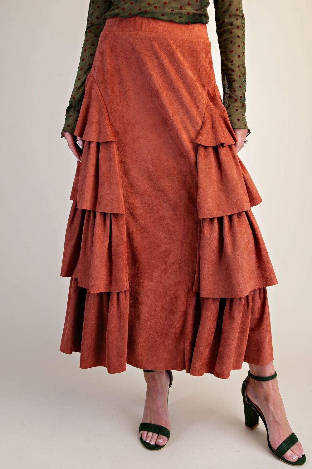 Brick Tiered Side Suede Skirt