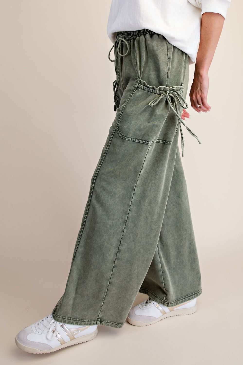 Plus Olive Grey Mineral Washed Terry Pants