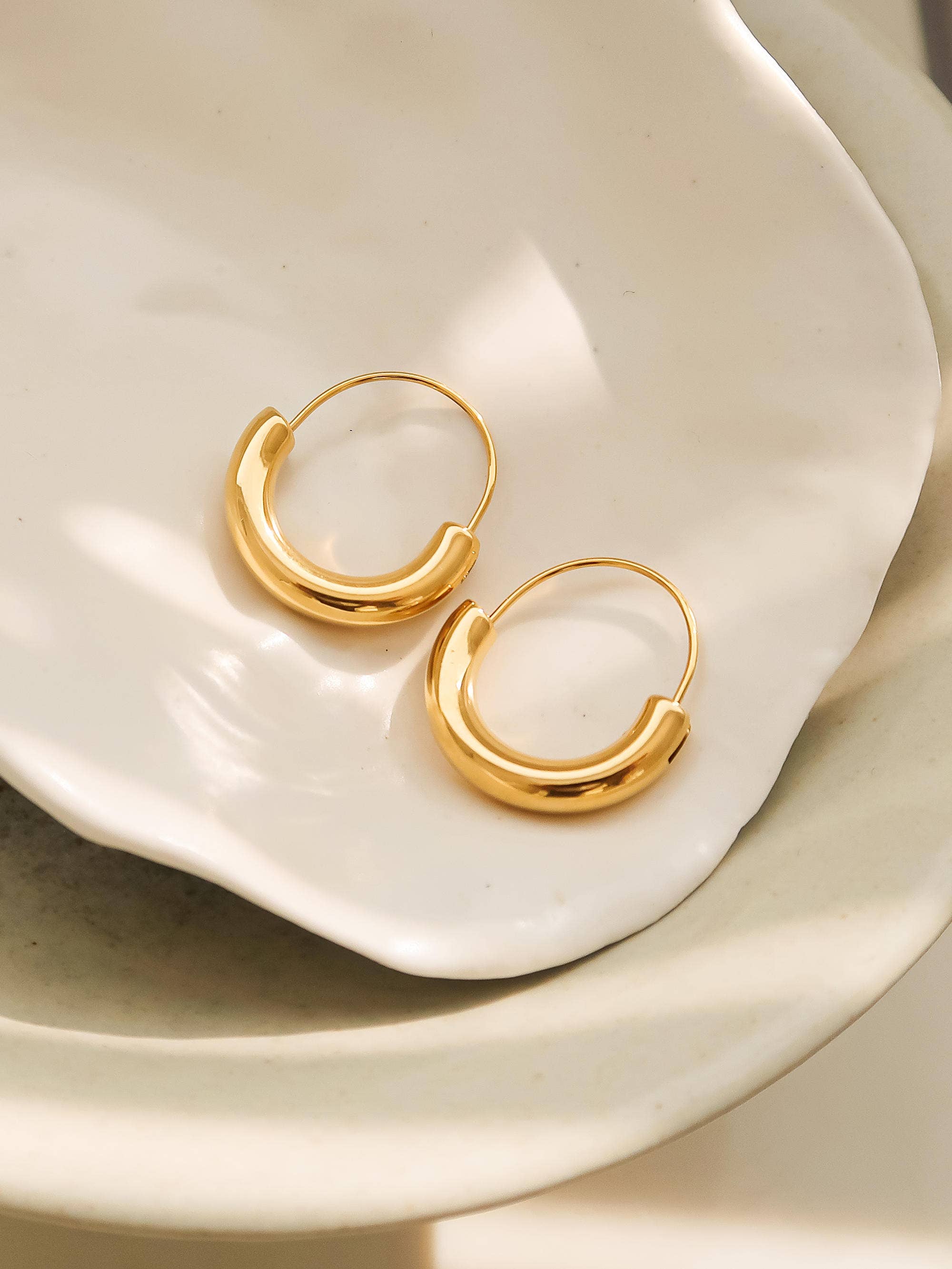 Yellow Gold Mackenzie 18K Non-Tarnish U-Shape Hoop Earring