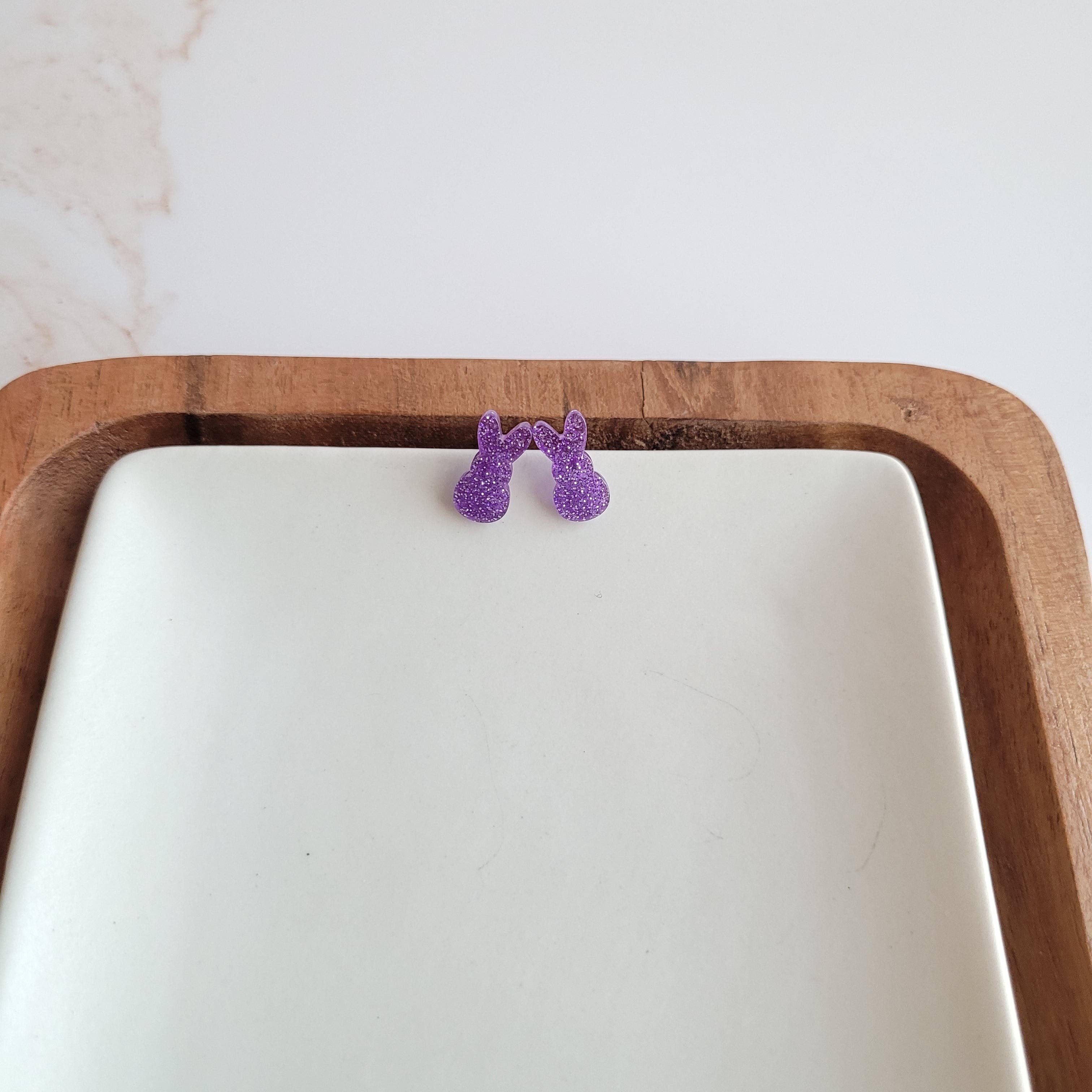 Purple Glitter Bunny Studs