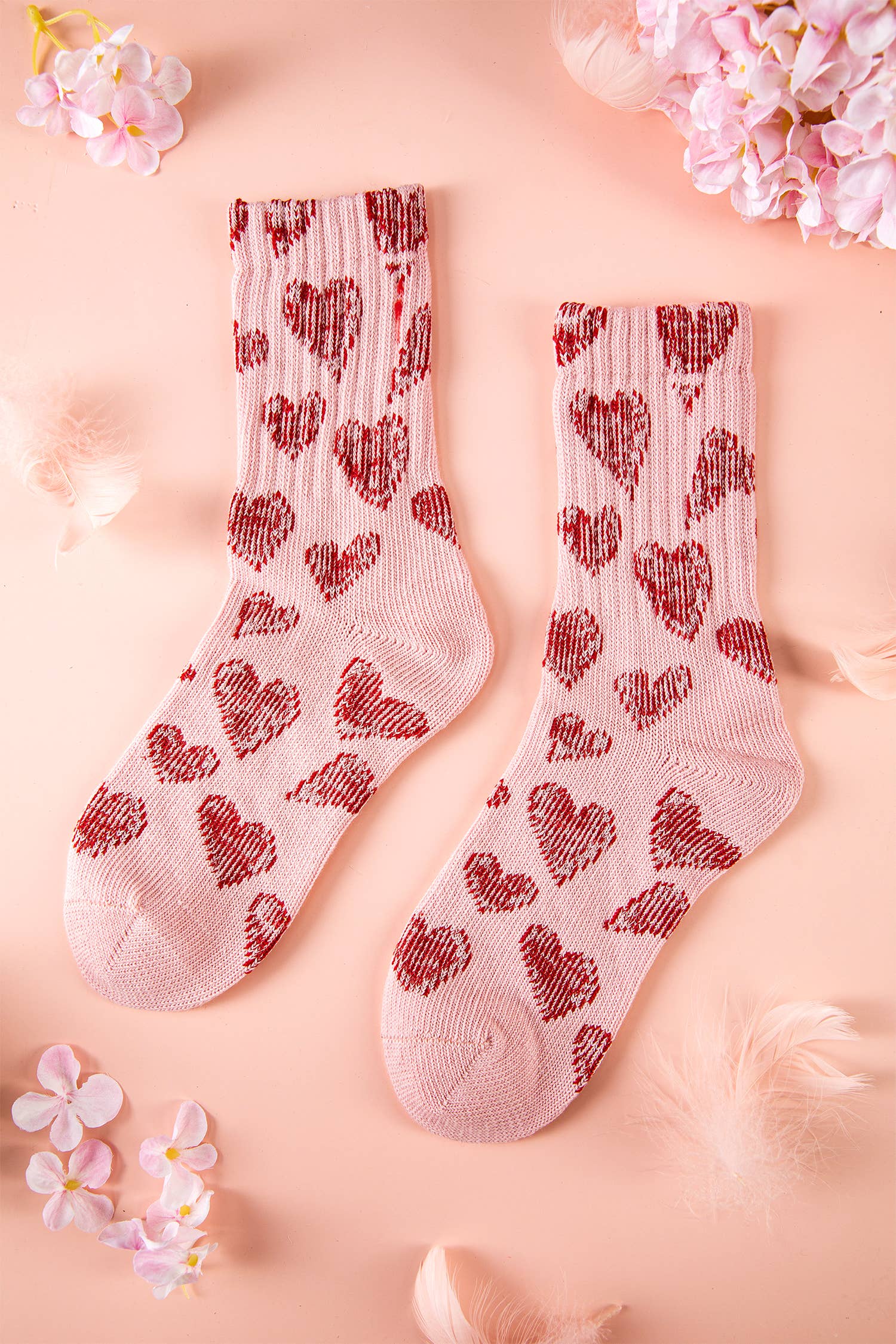 Pink Valentine's Day Vintage Heart Pattern Combed Cotton Socks