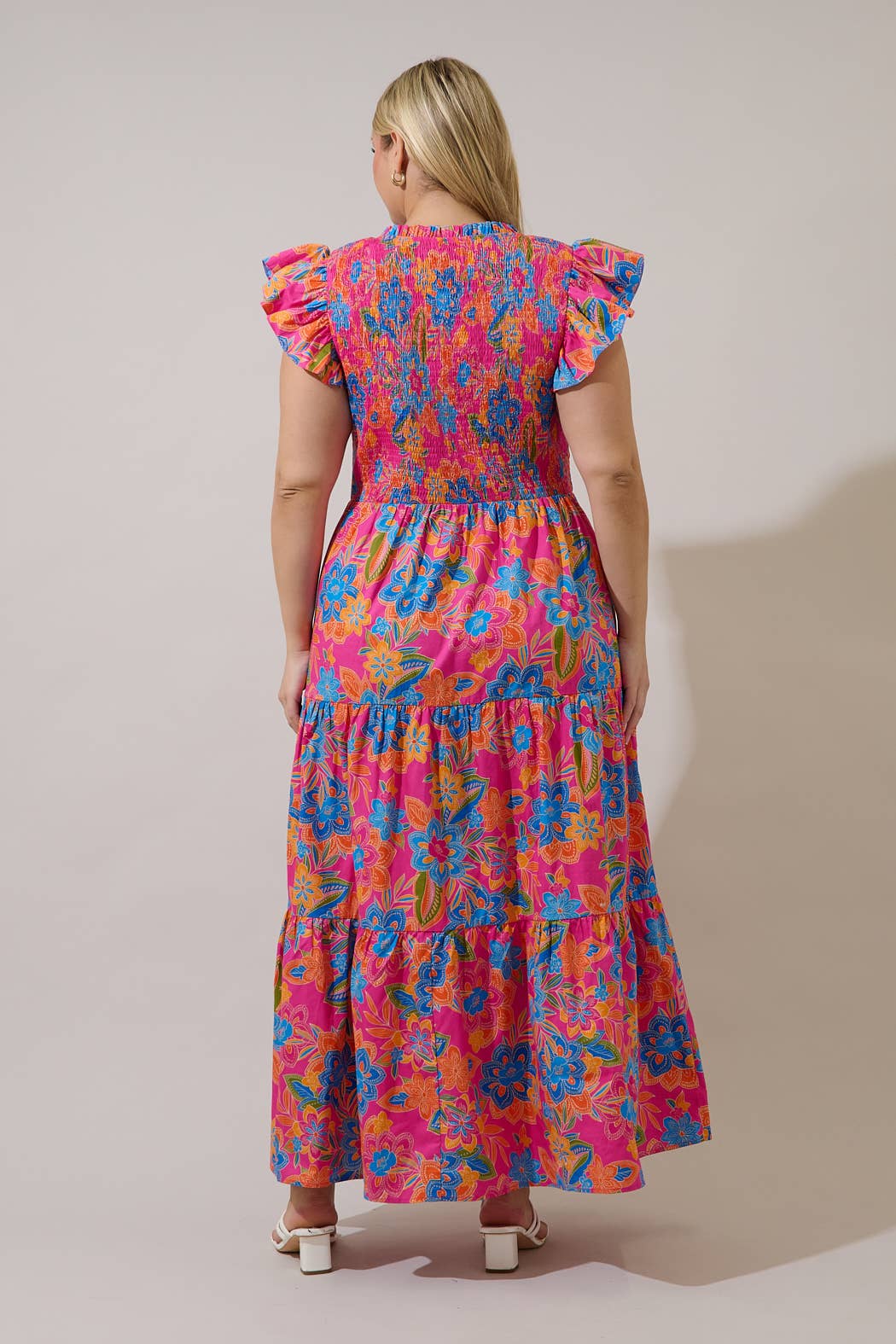 Plus Blue Orange Sunfire Tiered Midi Dress