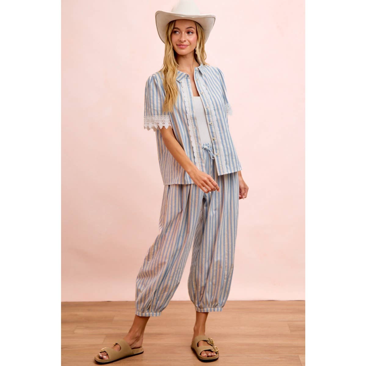 Light Blue Stripes Balloon Pants