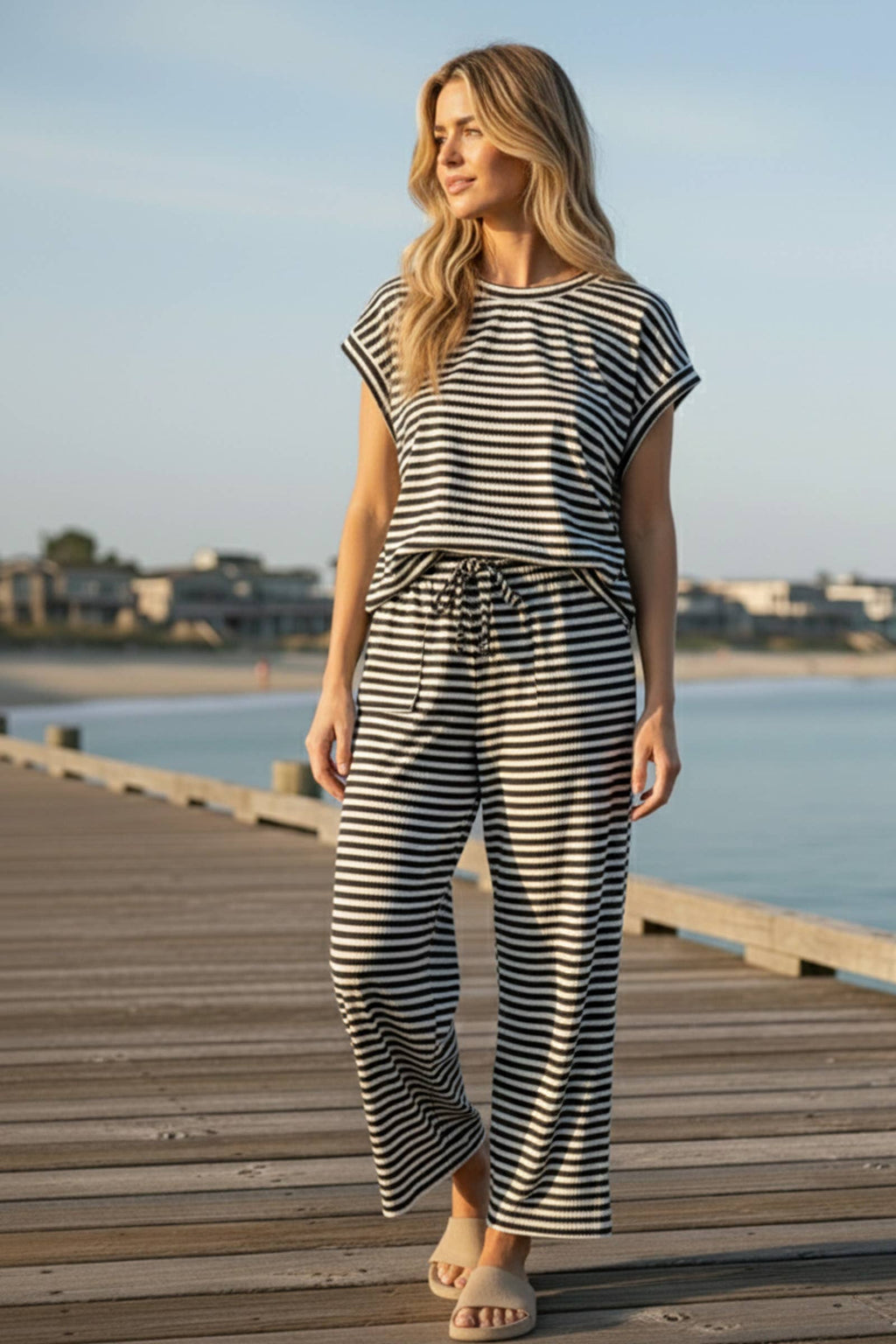 Black & Cream Striped Rib Top