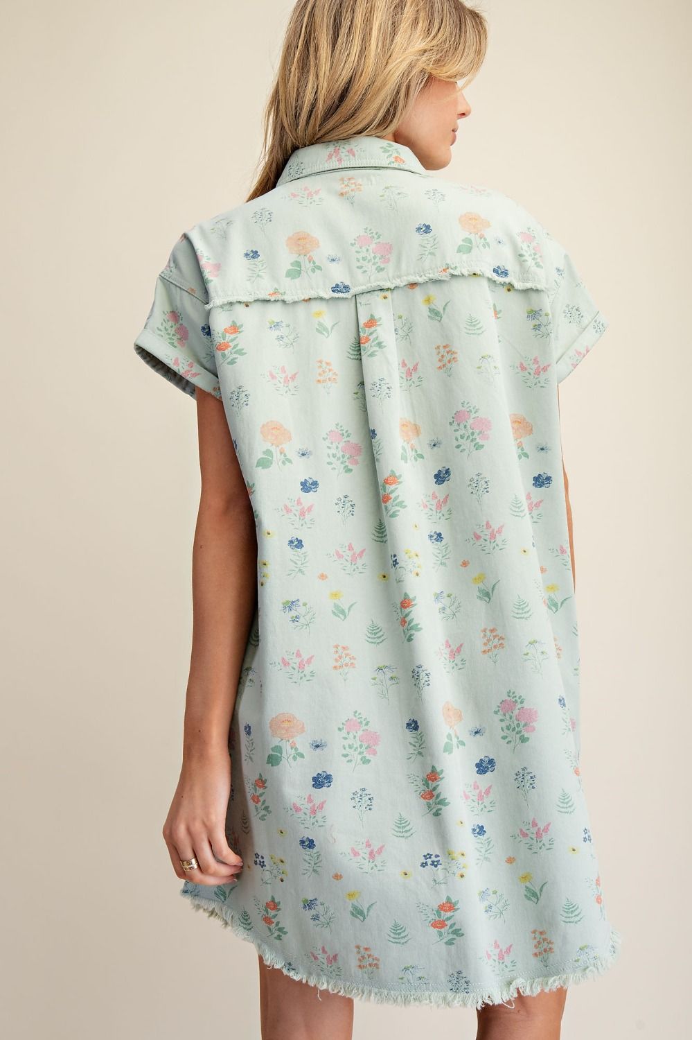 Sage Button Down Washed Denim Shirt Dress