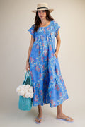 Peri Blue Floral Printed Midi Dress