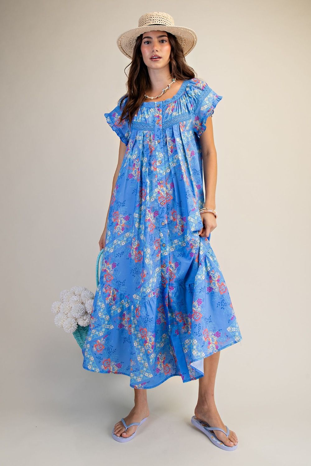 Peri Blue Floral Printed Midi Dress