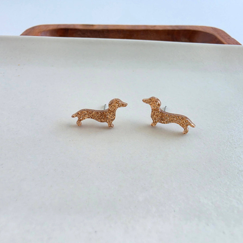 Brown Glitter Dainty Dachshund Studs