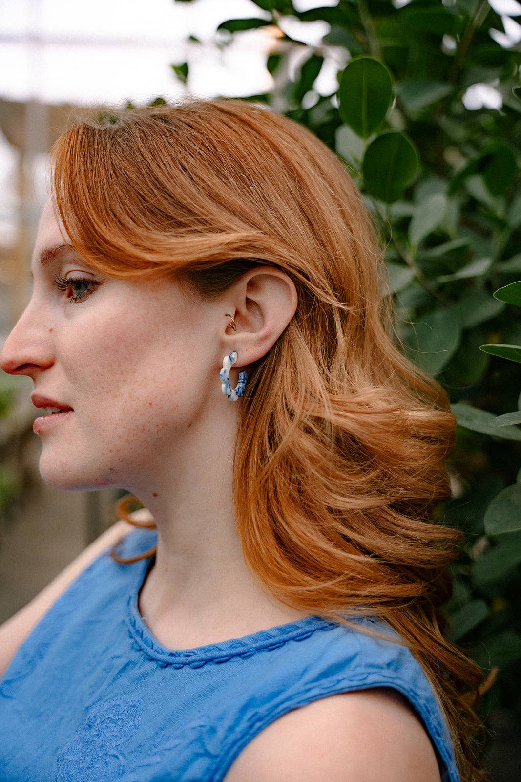 Greek Goddess Blue Flora Mini Hoops
