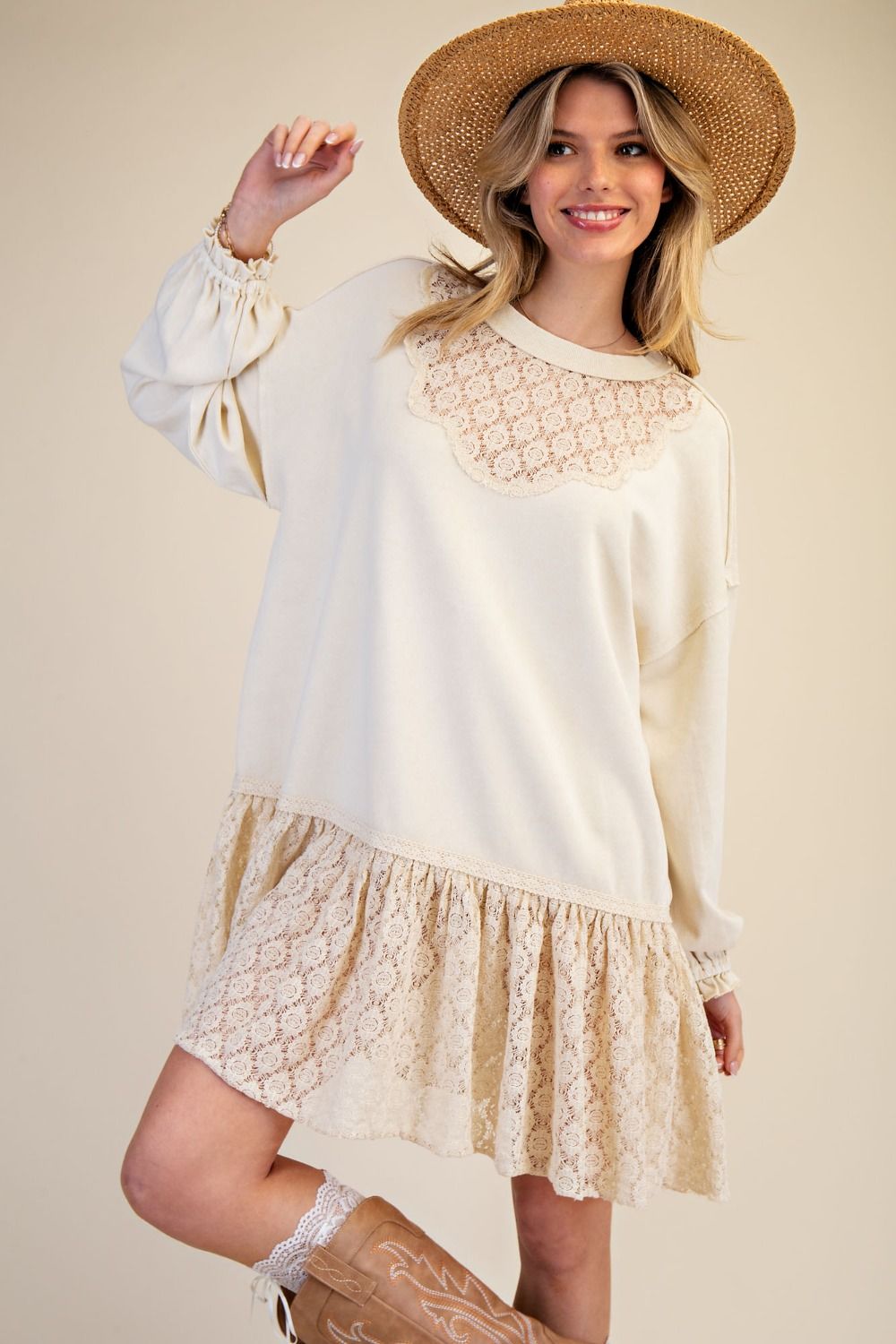 Lace Ruffle Tunic Dress