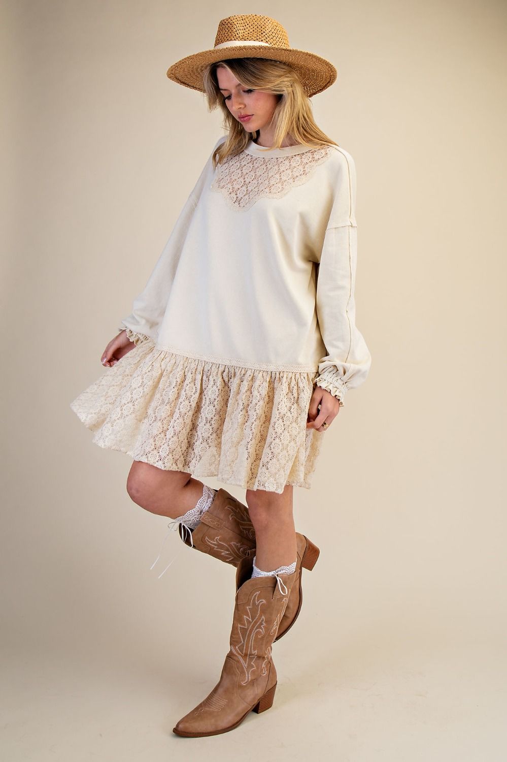 Lace Ruffle Tunic Dress