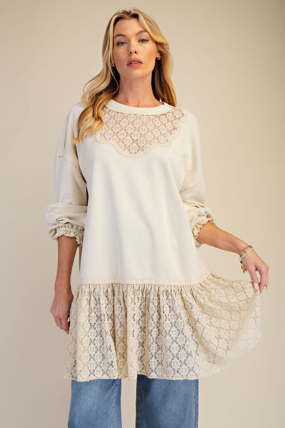 Lace Ruffle Tunic Dress