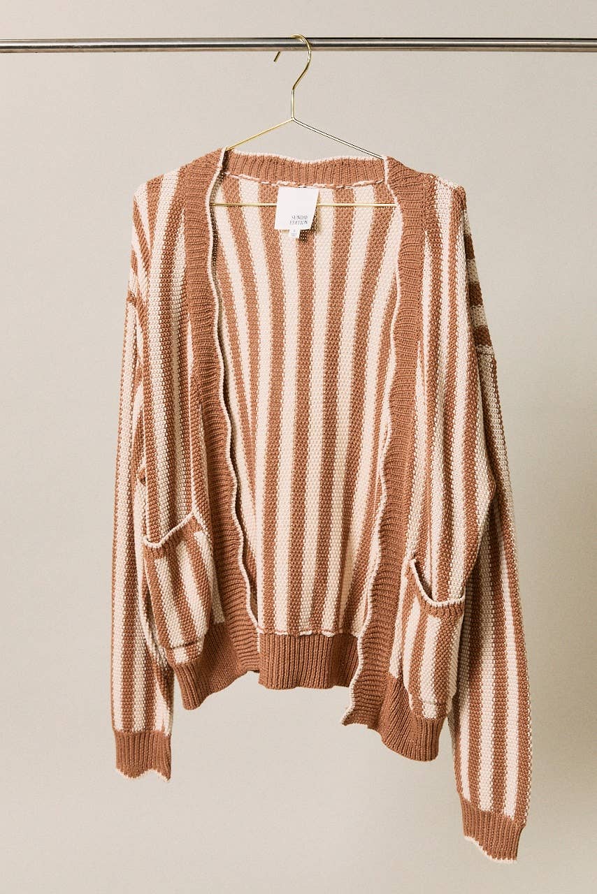 Cream & Taupe Vertical Stripe Cardigan