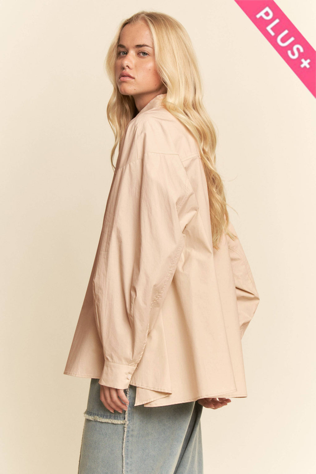 Plus Cream Blouse Long Sleeve Shirt