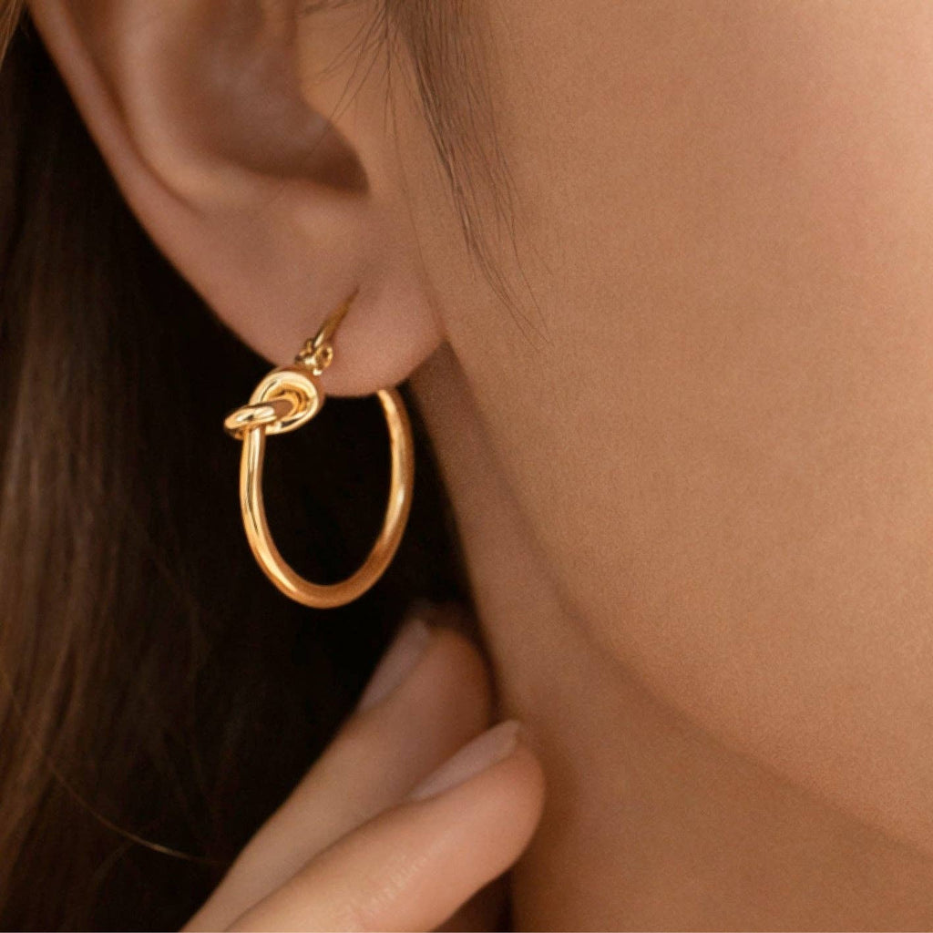 Gold Knot Stainless Steel Hoop Earrings