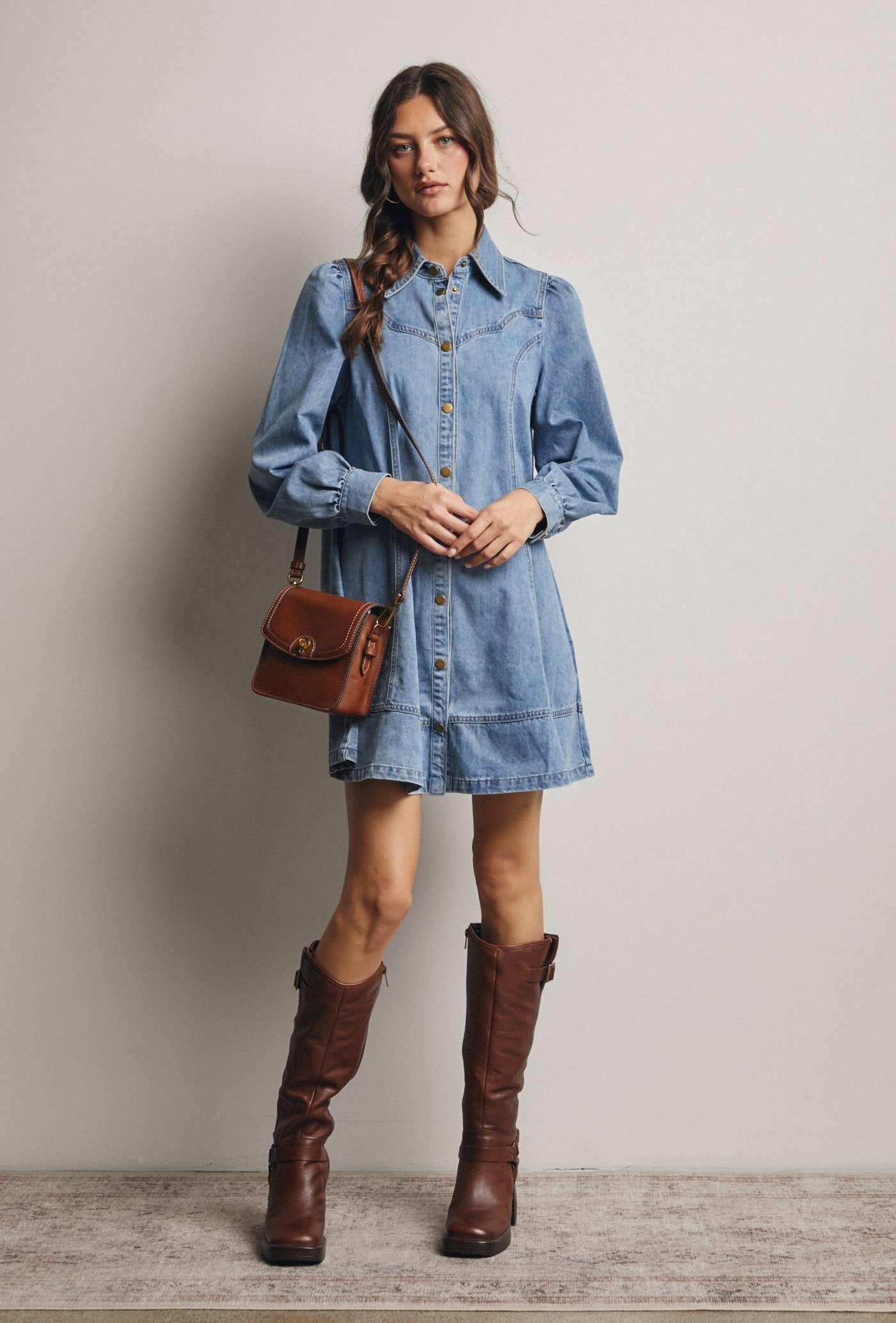 Sun Washed Blue Western Seam Denim Mini Dress