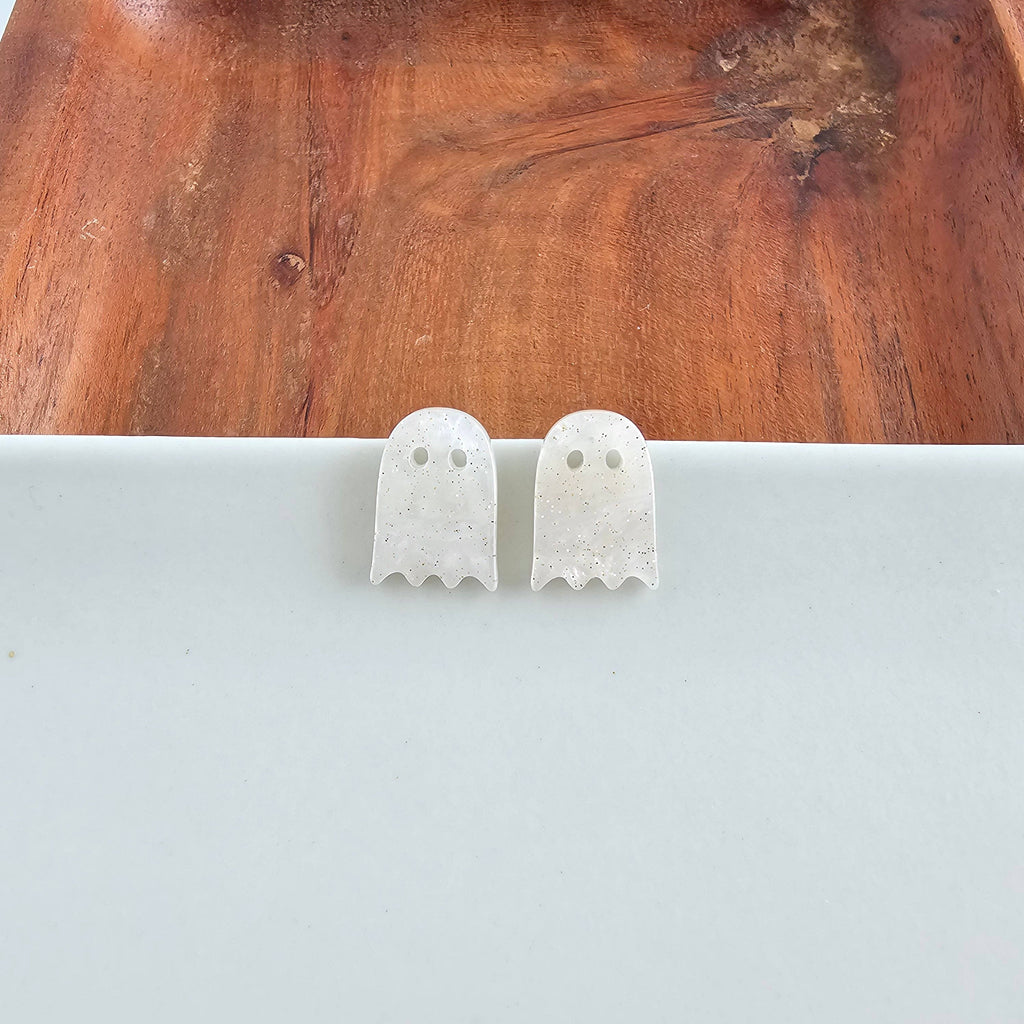 White Shimmer Mini Ghost Studs