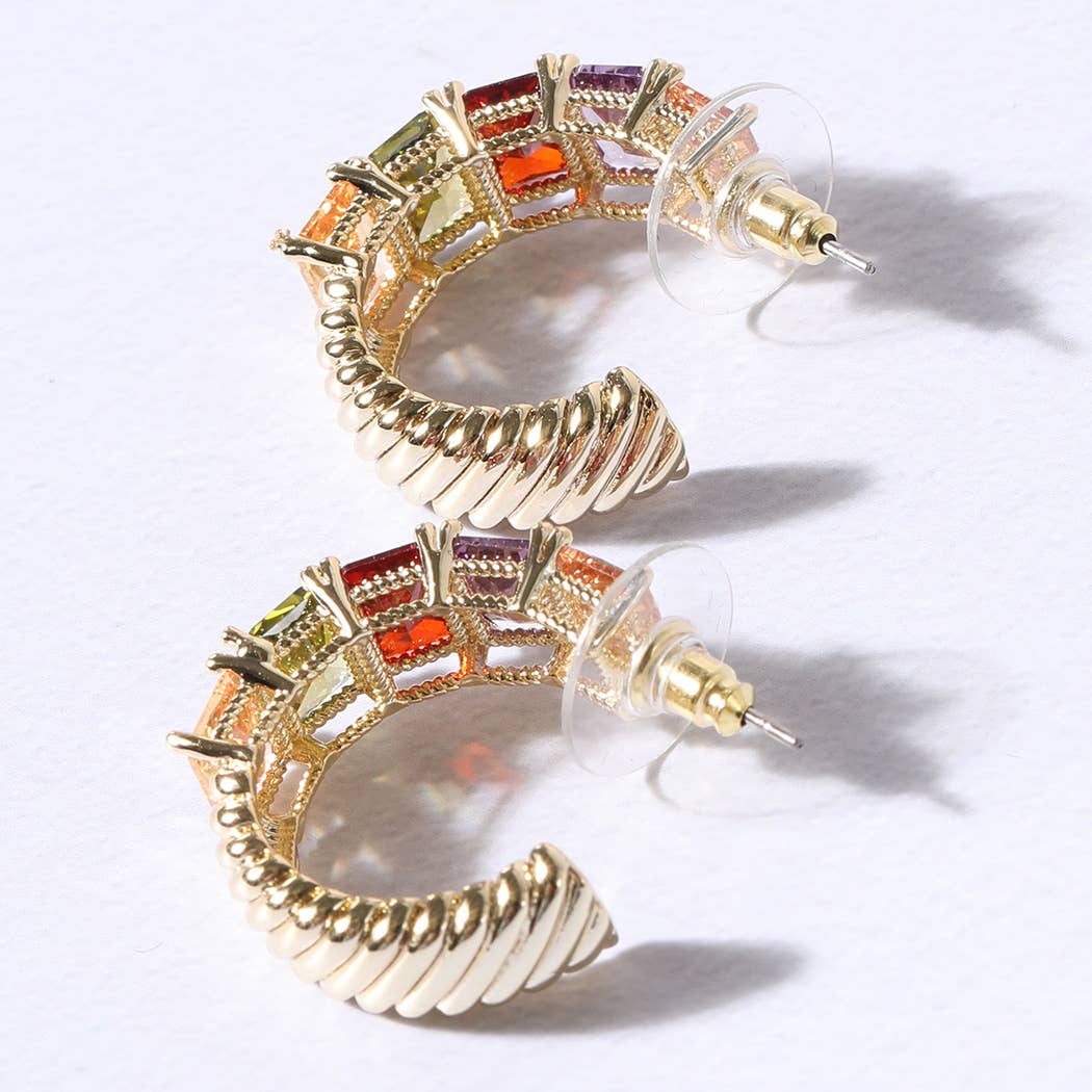 Multicolored CZ Circle Hoop Earring