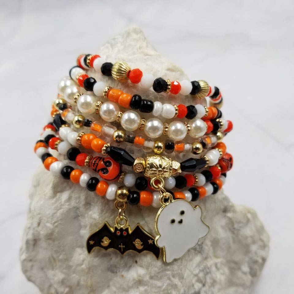 Halloween Ghosts & Bats Bead Bracelet