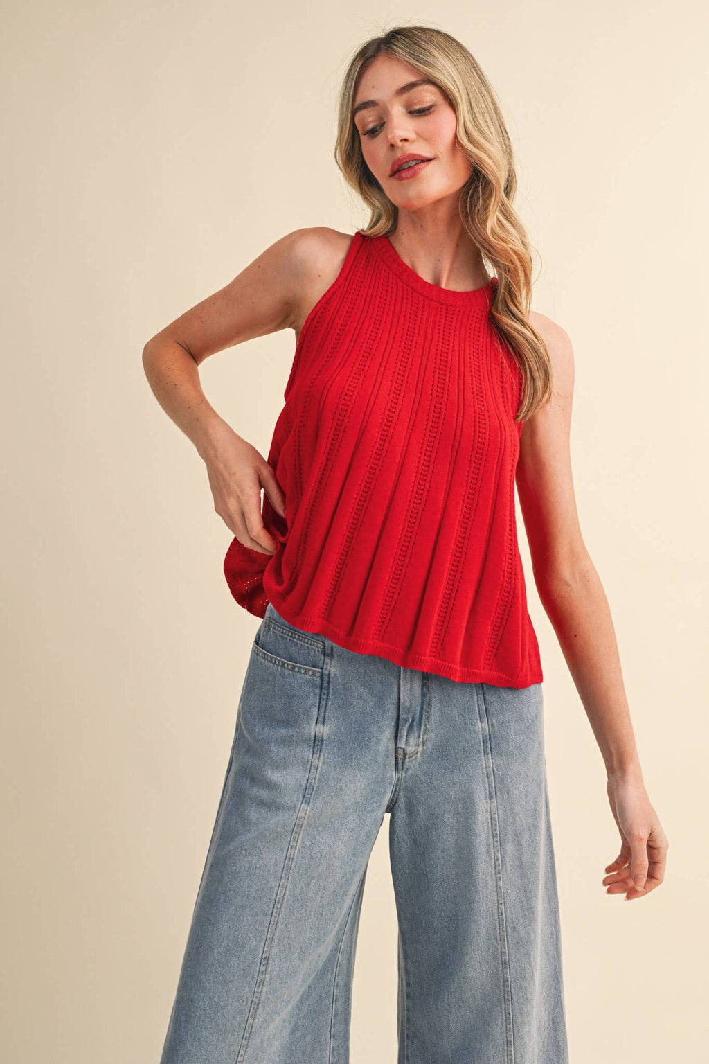 Poppy Red Sleeveless Knit Tank