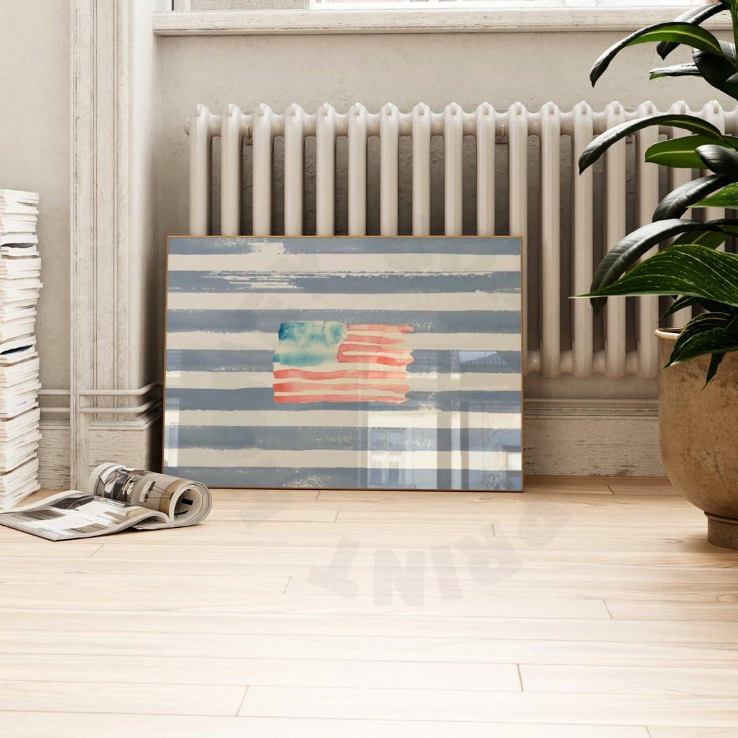 Landscape Watercolor American Flag Print