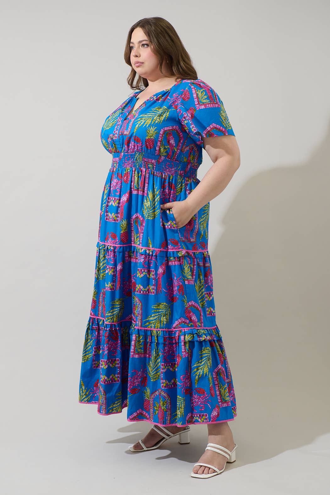 Plus Blue, Green & Pink Tropical Tiered Maxi