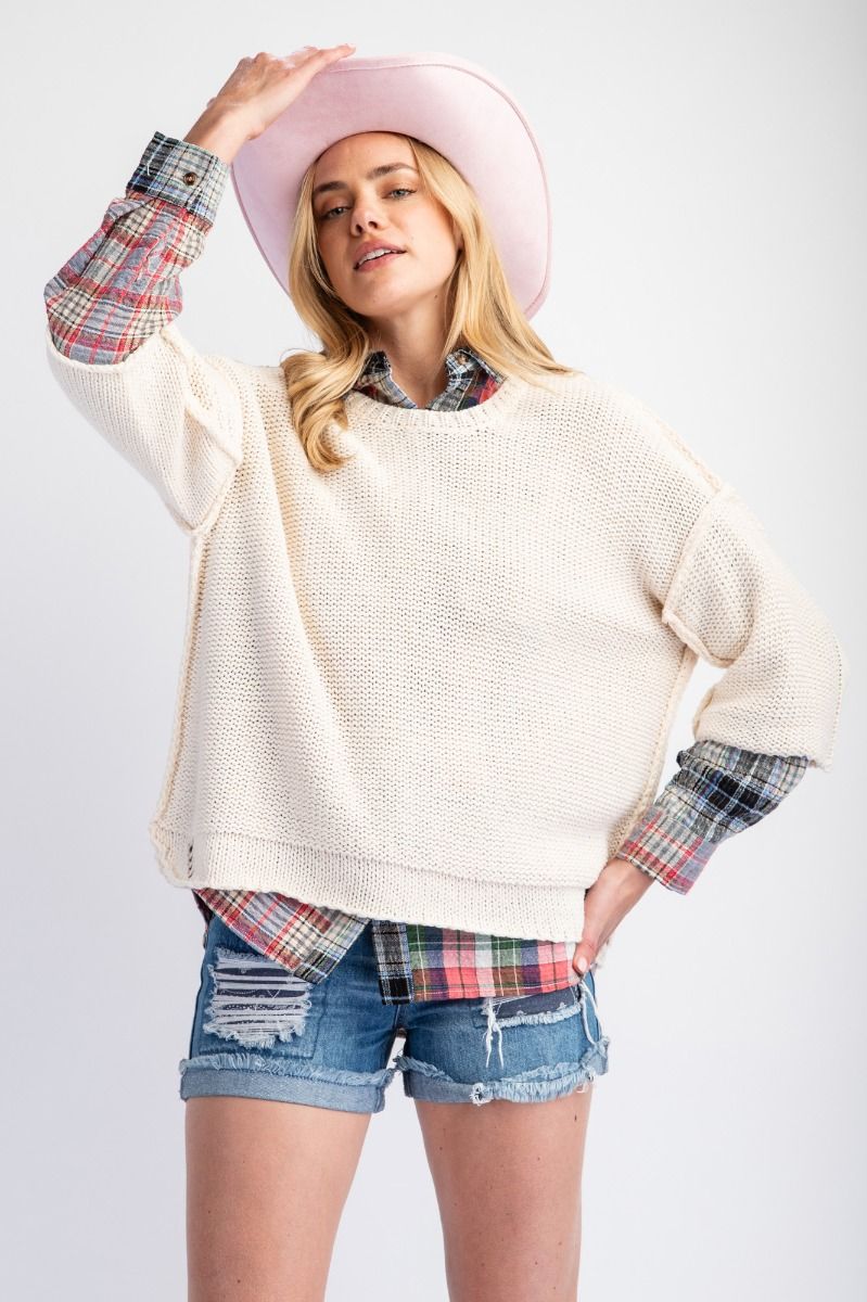Plus Ivory Half Sleeve Boxy Sweater