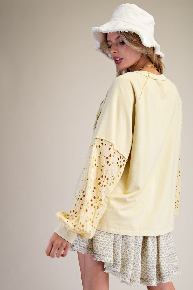 Straw Eyelet Lace Terry Pullover