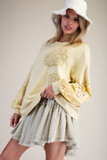 Straw Eyelet Lace Terry Pullover